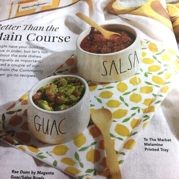 Rae Dunn Artisan Collection Womens Bowl Set Guac & Salsa Bamboo Spoons New - Picture 1 of 3